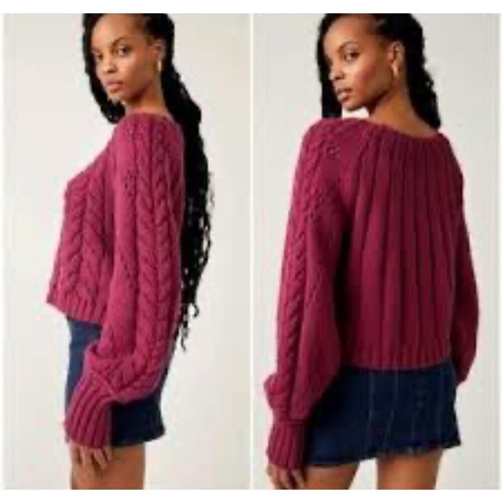 Free People  Cropped Cable Knit Sweater M - Picture 7 of 9